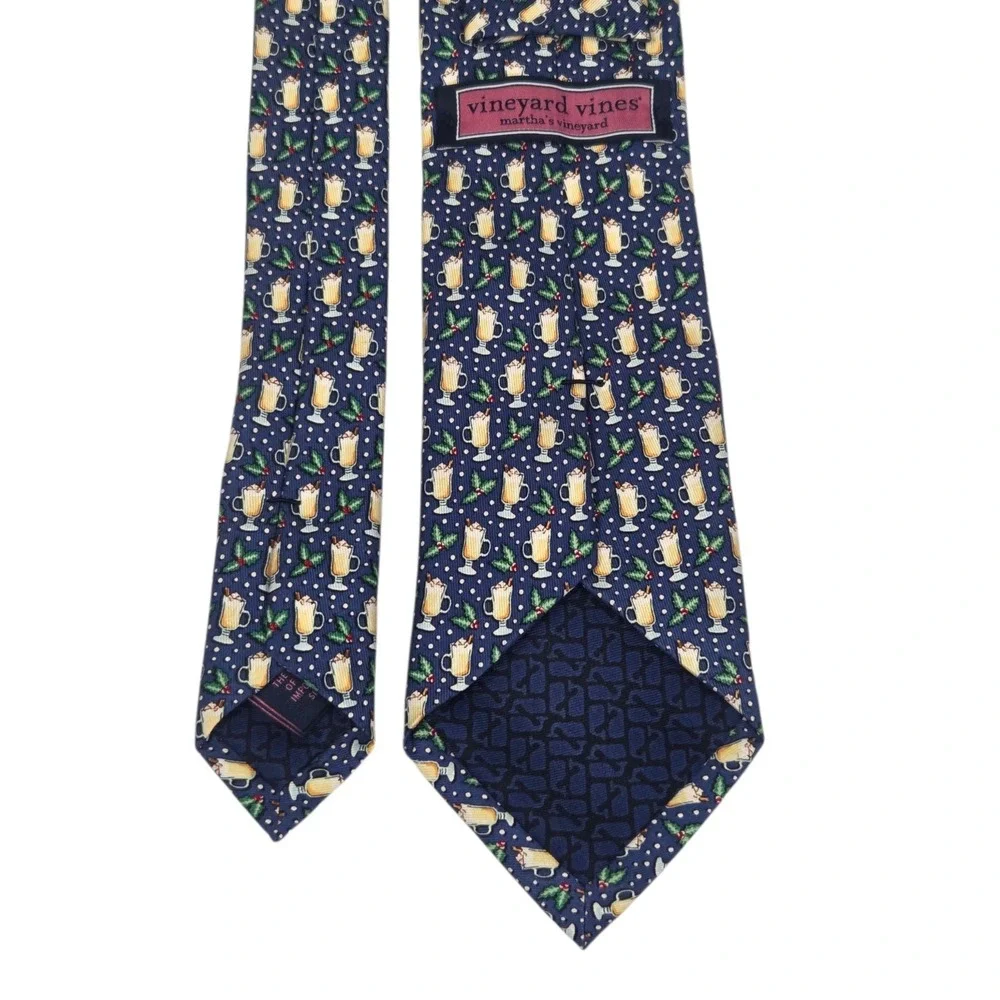 Vineyard‎ Vines Tie Holiday Eggnog Party Drinks Holly Christmas USA Holiday Blue